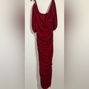 Rich Red Long Sleeve Ruched Evening Dress